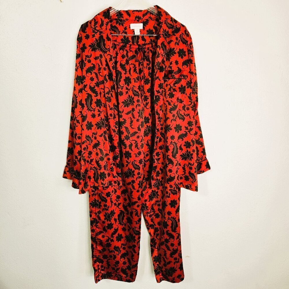 Cabernet Womens Red/Black Floral Luxurious Silky Pajama Set Size Large - Picture 3 of 9